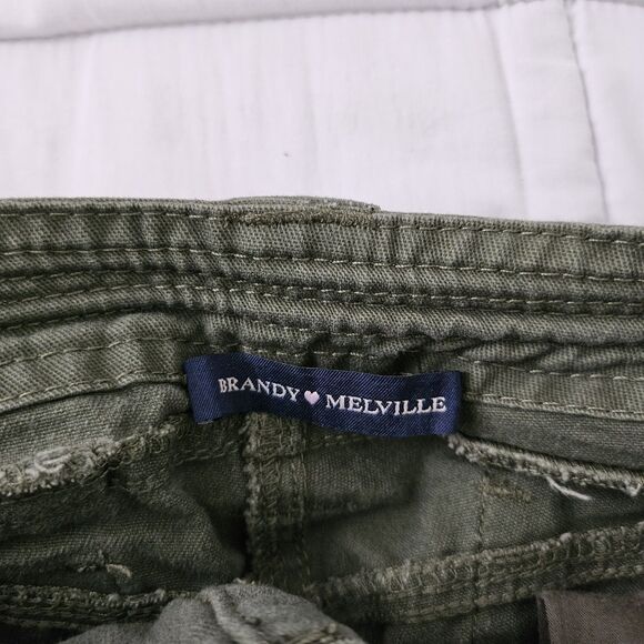 Brandy Melville Kim Cargo Pants 27 Green Adjustable Waist Drawstring Y2K Relaxed - Picture 2 of 11